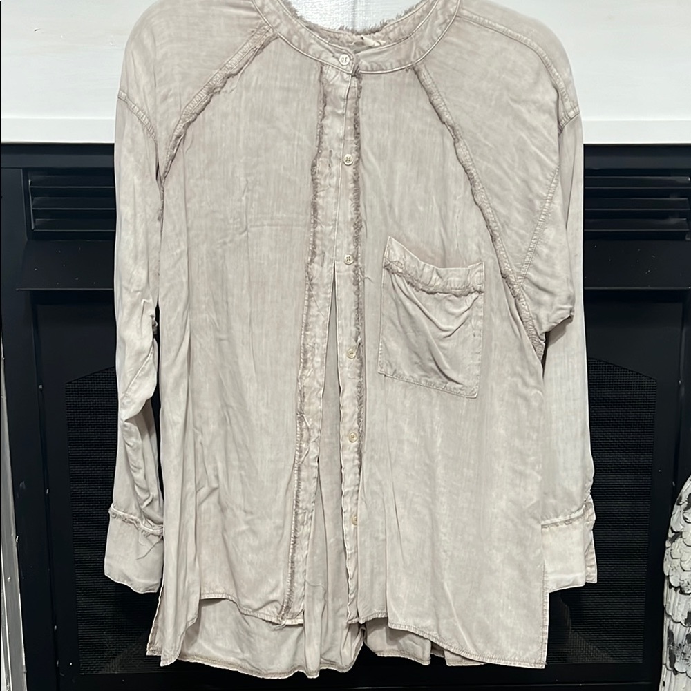 Easel Tan Ruffled Long Sleeve Blouse